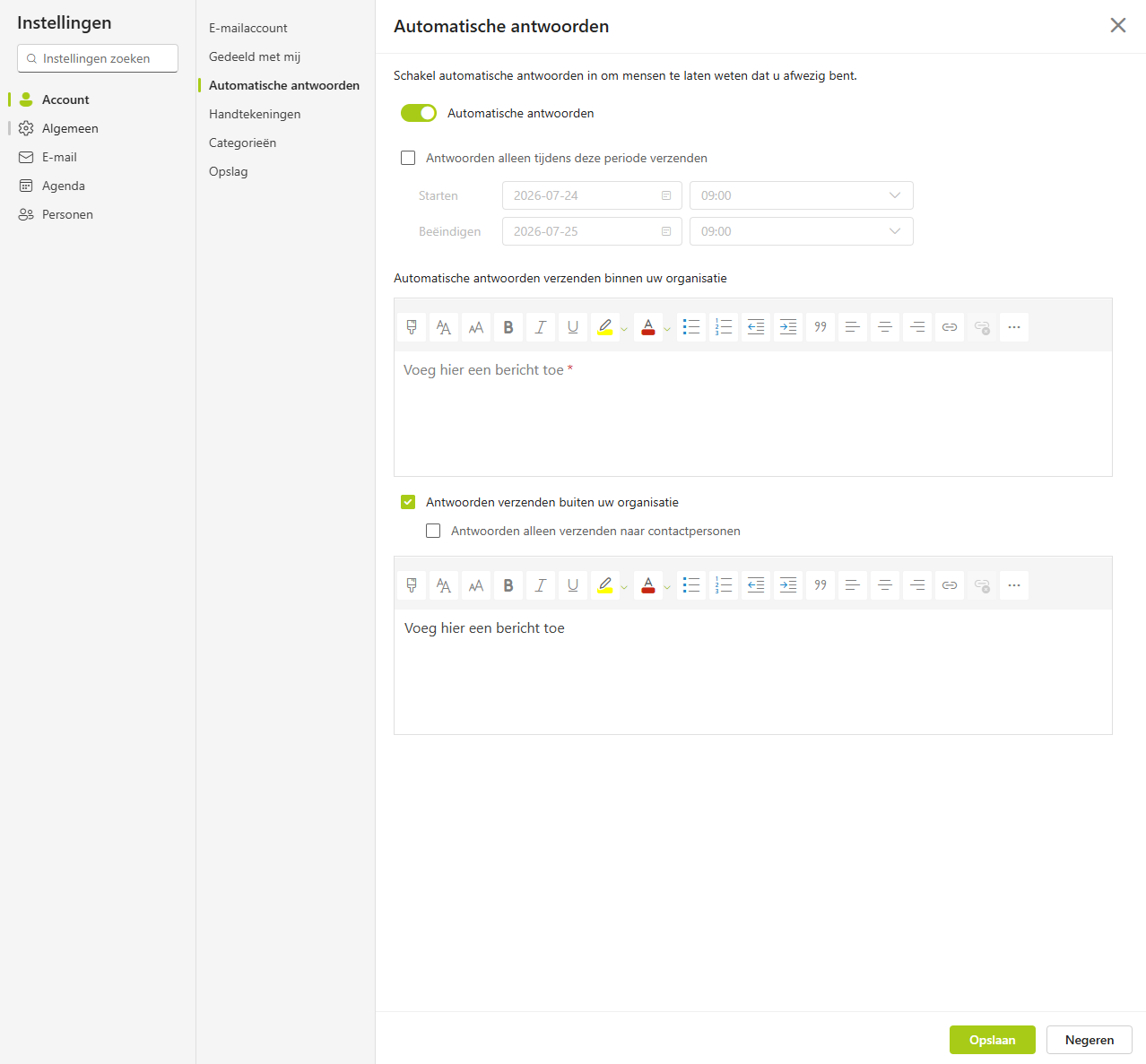 Automatische antwoorden op een gedeelde mailbox